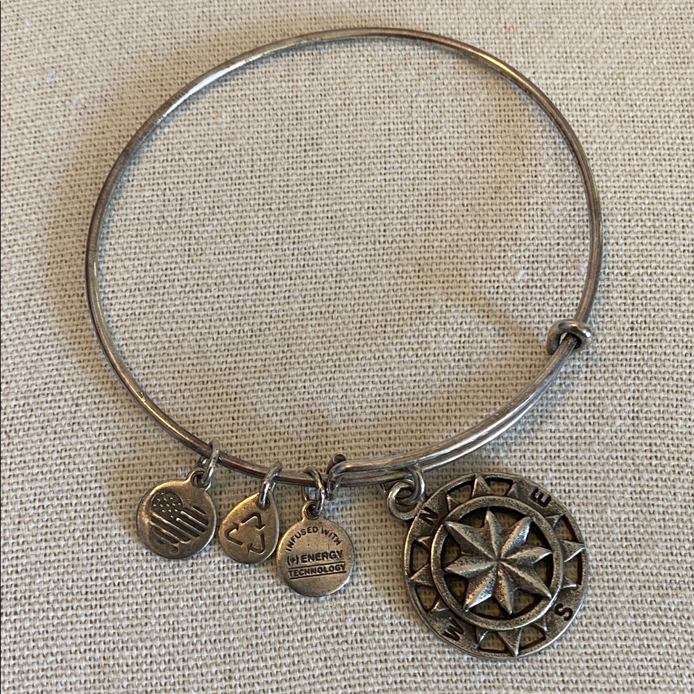 Alex and Ani Silver Bangle with Compass Charms